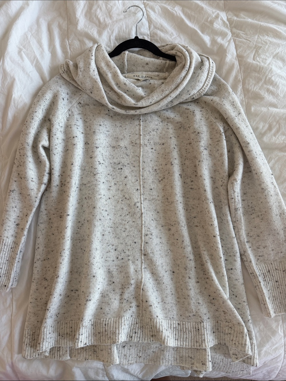 Max Studio Women’s 1X Cowl Neck Cozy Speckled Cowl Neck Sweater - Cream Tunic